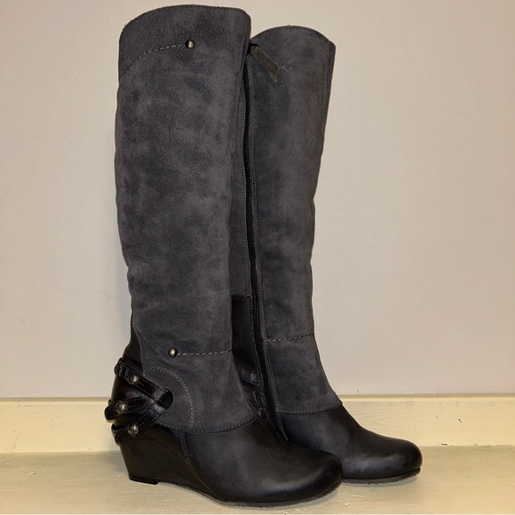 SOLD - BROWNS Leather Wedge Suede Moto Boot - Picture 2 of 15
